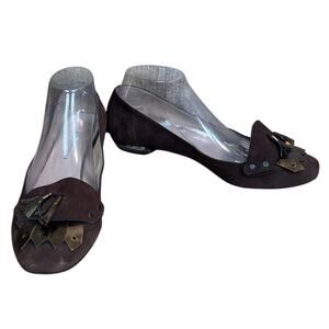 Nicholas Kirkwood Brown Suede Loafer Flats Gold Metallic Tassel SZ 40